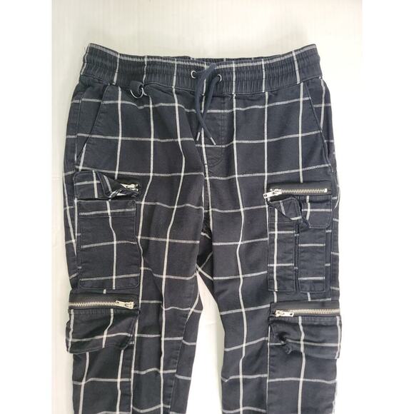 Hot Topic Pants SZ M Straight Cargo Black White Plaid Grid Grunge High Rise Punk - Picture 3 of 9
